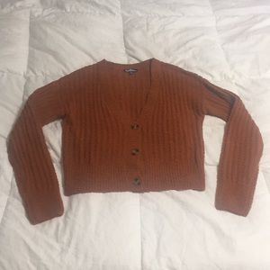 Last Chance! Fuzzy orange/brown cardigan sweater!